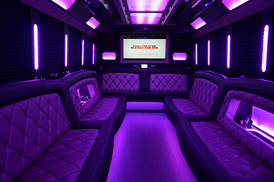 bus interior with large screens